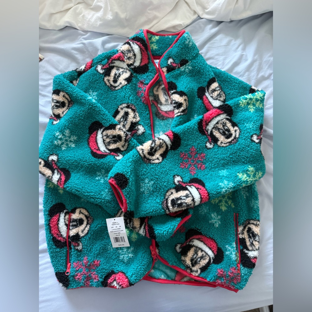 Disney christmas Teal and Red Fleece with Mickey Design